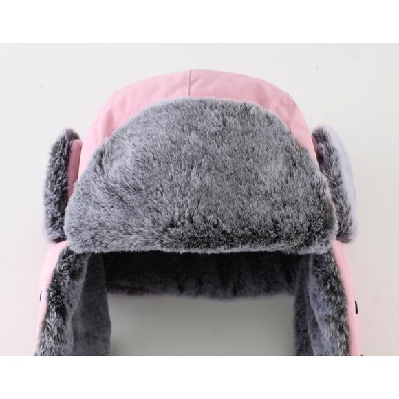 Men Pink Faux Fur Trapper Hat with Face Mask Winter Trooper Hunting Hat - Picture 7 of 9